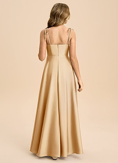 Azazie Popsy Junior Vestido de Oro de Satén Elástico de Corte en A con Lazo image2