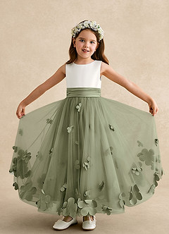 Azazie Vi Flower Girl Dresses Pistachio A-Line Sleeveless Tulle Dress image5