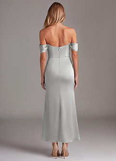 Azazie Saige Suknie dla druhen Syrena Zza ramienia Satyna elastyczna Długość kostki Sukienka image8