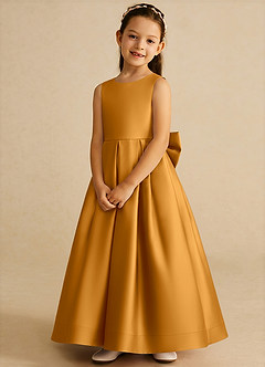 Azazie Cailee Flower Girl Dresses Butterscotch Ball-Gown Pleated Matte Satin Dress image4
