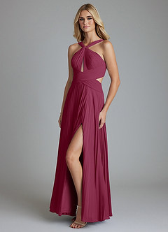 Azazie Hosanna Bridesmaid Dresses Mulberry A-Line Pleated Chiffon Dress image5