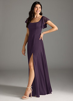 Azazie Bondi Final Sale Plum A-Line Ruched Mesh Dress image5