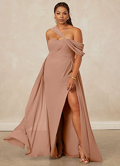 Christian Siriano Bridal for Azazie 1014 Bridesmaid Dresses Champagne Rose A-Line Off the Shoulder Chiffon Dress image9