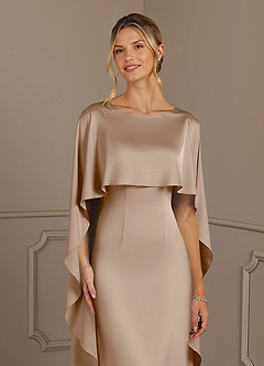 Azazie Eli Mother of the Bride Dresses Taupe Sheath Boatneck Stretch Satin Dress image5