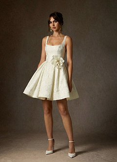 Azazie Ruby Abiti da Sposa Abito A-Line in Jacquard Floreale Con Tasche Bianco Antico image4