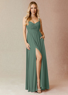 Azazie Reniya Bridesmaid Dresses Eucalyptus A-Line Pleated Mesh Convertible Dress image4