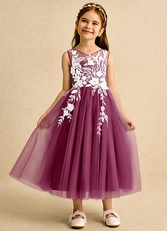 Azazie Sundae Blumenmädchenkleider Ballkleid Spitze Kleid Maulbeerrot image6