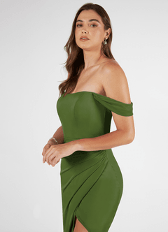 Azazie Kit Final Sale Olive Mermaid Off the Shoulder Mesh Dress image5