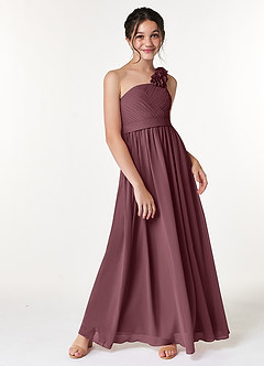 Azazie Flower Junior Sangria A-Line Pleated Chiffon Dress image3