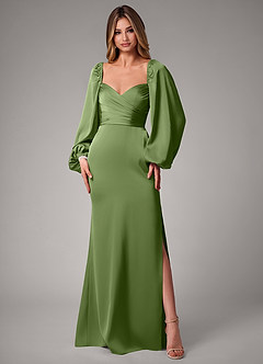 Azazie Sonata Bridesmaid Dresses Juniper Sheath Long Sleeve Stretch Satin Convertible Dress image3