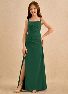 Azazie Cannoli Girls Formal Robe Demoiselle D'honneur Fillette Robe Trapèze en Mousseline de soie Plissé Vert Foncé image5