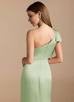 Azazie Rinna Bridesmaid Dresses Dusty Sage Mermaid Ruched Metallic Satin Dress image2