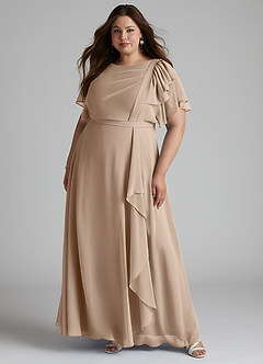 Azazie Aaliyah vestidos de dama de honor modestos Vestido de Corte En A Plisado Scoop Hasta el suelo Gasa image6