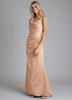 Azazie Tallie Bridesmaid Dresses English Rose Mermaid Pleated Stretch Satin Dress image8