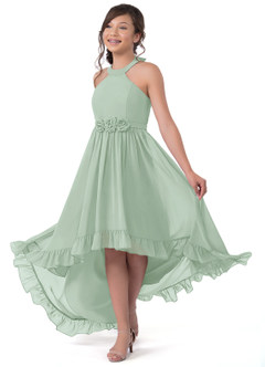 Azazie Hermione Vestido de Agave de Gasa/ Chiffon de Acampanado image4