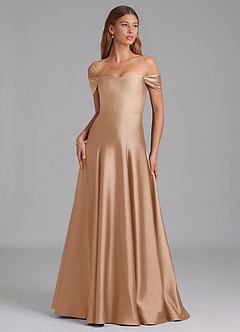 Azazie Seriana Suknie dla druhen Linia A Zza ramienia Satyna elastyczna Do ziemi Sukienka image1