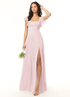 Azazie Bondi Bridesmaid Dresses Blushing Pink A-Line Ruffled Chiffon Dress image2