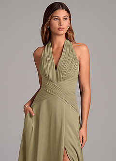 Azazie Elizabeth Jurken voor bruidsmeisjes Jurk van Chiffon met A-Lijn Geplooid Mosgroen image6