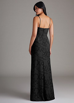 Azazie Maci Bridesmaid Dresses Black Sheath Pleated Floral Burnout Dress image2