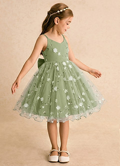 Azazie Junebug Blumenmädchenkleider Ballkleid Spaghetti Riemen Tüll Kleid Pistazie image4