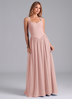 Azazie Francis Bridesmaid Dresses Powder Pink A-Line Corset Chiffon Dress image4