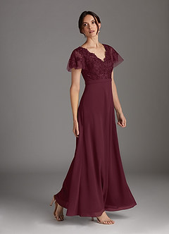 Azazie Singer Mother of the Bride Dresses Cabernet A-Line V-Neck Lace Chiffon Dress image3