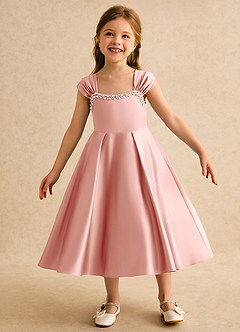 Azazie Yosemite Robe Demoiselle D'honneur Fillette Robe Princesse en Mat Satiné Encolure en Forme de Cœur Rosette image3
