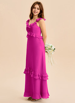 Azazie Tavie Junior Vestido de Fucsia de Gasa de Corte en A con Volante image6