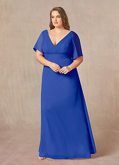 Azazie Alessa Mother of the Bride Dresses Royal Blue A-Line V-Neck Pleated Chiffon Dress image9