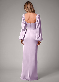 Azazie Sonata Bridesmaid Dresses Frosted Lilac Sheath Long Sleeve Stretch Satin Convertible Dress image2