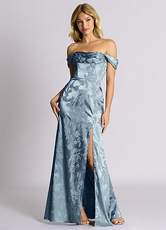 Azazie Saige 신부 들러리 드레스 인어 오프 더 숄더 자카드 바닥 길이 드레스 image7