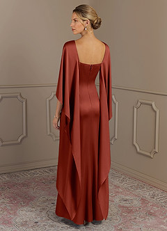 Azazie Eli Mother of the Bride Dresses Terracotta Sheath Boatneck Stretch Satin Dress image2