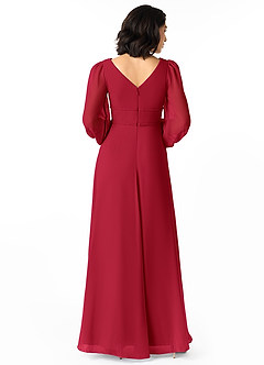 Azazie Sage Final Sale Cabernet A-Line Long Sleeve Chiffon Dress image2