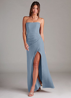 Azazie Leonis Bridesmaid Dresses Dusty Blue Sheath Strapless Chiffon Convertible Dress image7