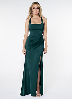 Azazie Mero Brautjungfernkleider Etui Plissee Stretch-Satin Kleid Kiefer image1