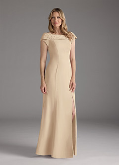 Azazie Cupid Vente Finale Robe Trapèze en Mousseline de soie Col bateau en dentelle Champagne image3