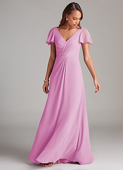 Azazie Soren Brautjungfernkleider A-Linie Gestreift Chiffon Kleid Bonbonrosa image5
