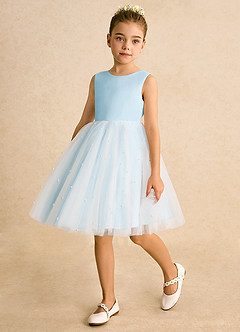 Azazie Esme Flower Girl Dresses Sky Blue Ball-Gown Bow Tulle Dress image5