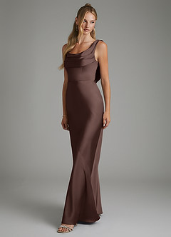 Azazie Elena Bridesmaid Dresses Ganache Mermaid Pleated Stretch Satin Dress image4