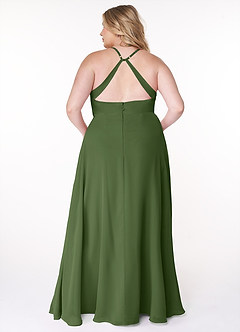 Azazie Davis Bridesmaid Dresses Olive A-Line V-Neck Chiffon Dress image8