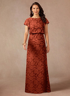 Azazie Lehi Abiti per la Madre della Sposa Abito A-Line in Burnout Floreale Scollo a barca Auburn image4