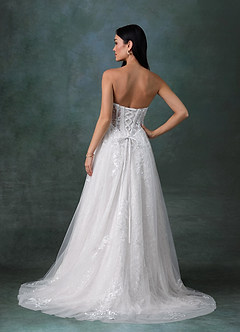 Azazie Ivonnah At-home Try On Dresses Diamond White A-Line Strapless Tulle Dress image2