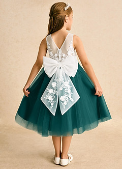 Azazie Lina Flower Girl Dresses Ivory Peacock Ball-Gown Lace Dress image1