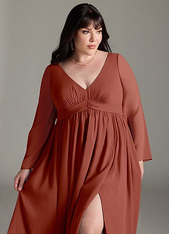 Azazie Teton Robes de demoiselle d'honneur de maternité Robe Trapèze Manche longue Longueur ras du sol Mousseline de soie image12