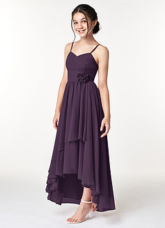 Azazie Catalina Junior A-Linie Gestreift Chiffon Kleid Pflaume image3
