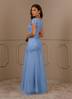 Azazie Laurie vestidos de madre de la novia Vestido de Azul Acero de Tul de Sirena con Scoop Lentejuelas image5