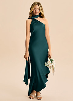 Azazie Briony Junior Etui Plissee Stretch-Satin Kleid Kiefer image5