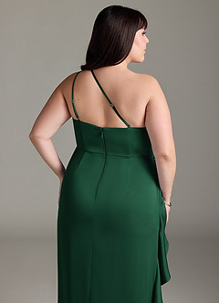 Azazie Latrice Vestidos de damas de honor Vestido de Verde Oscuro de Satén Elástico de Corte Recto con Volantes en cascada Un hombro image12