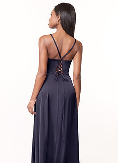 Azazie Maksim Bridesmaid Dresses Stormy A-Line V-Neck Stretch Satin Dress image3