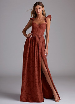 Azazie Denisse Robes de demoiselle d'honneur Robe Trapèze en Blumen-Burnout Rayé Terracotta image1